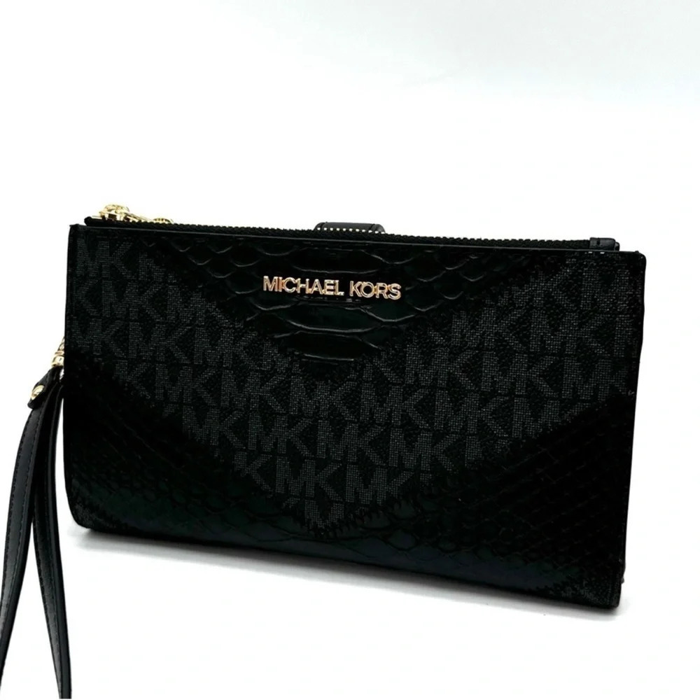 Michael Kors Large Double Zip Wallet Wristlet Black Multi